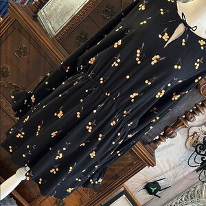 Black Dress with Yellow Cherry Print